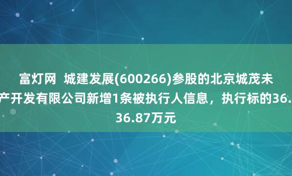 富灯网  城建发展(600266)参股的北京城茂未来房地产开发有限公司新增1条被执行人信息，执行标的36.87万元